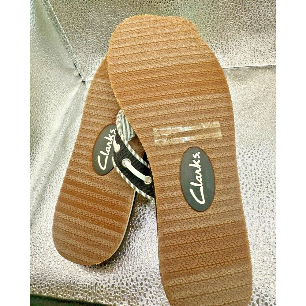 Clarks Breeze Sea Flip Flops Sandals Mens Size 7M Black White 26100078 Boat - Picture 4 of 4
